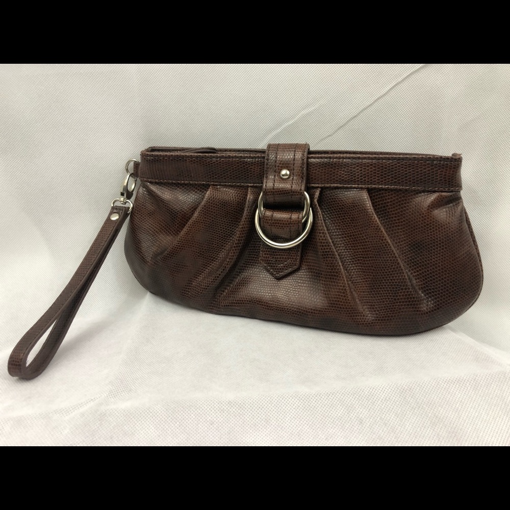 NY &Co Faux Snake Skin Clutch Purse Brown New